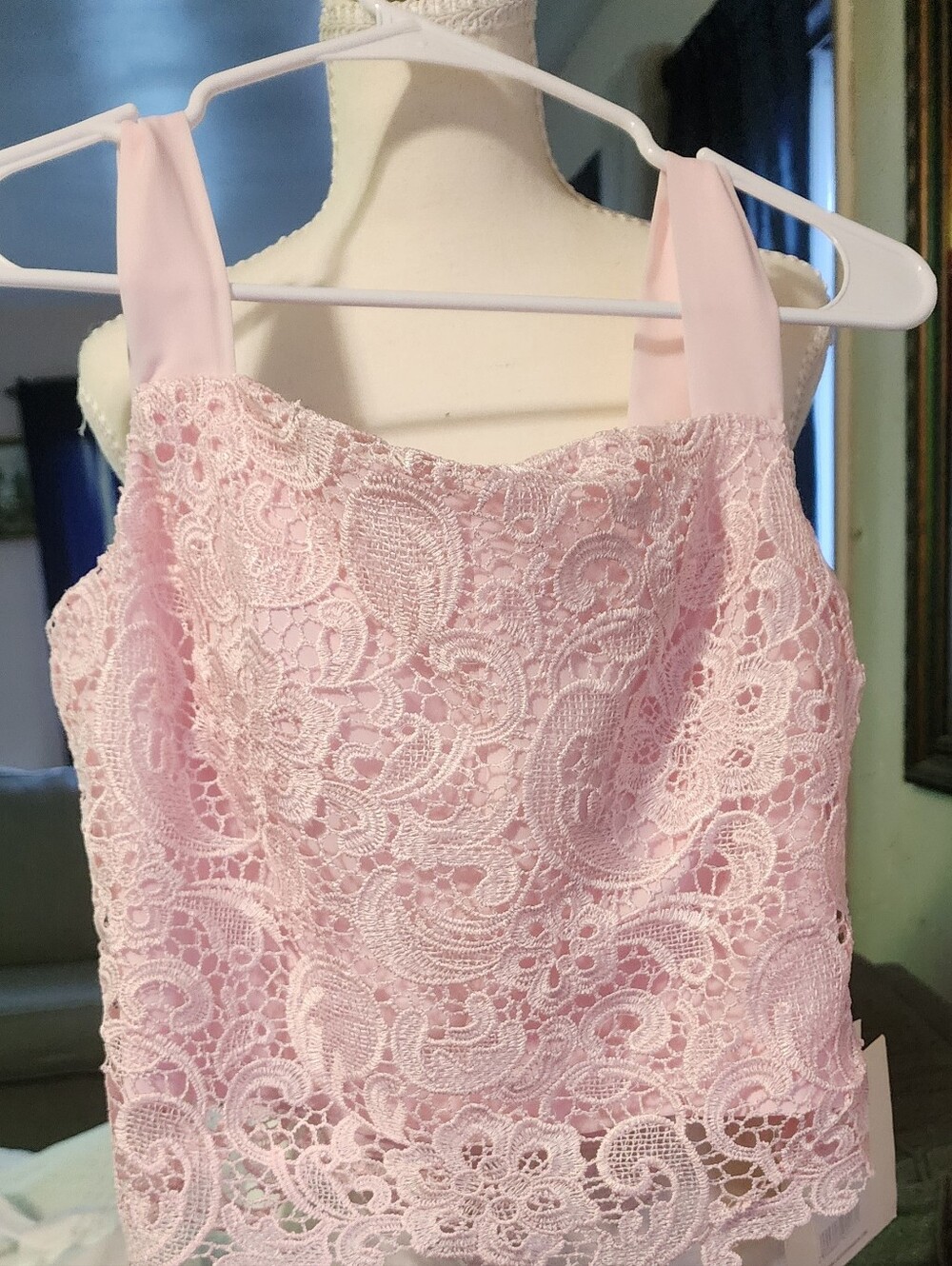 Lace-Trim Pink Camisole Tank Top